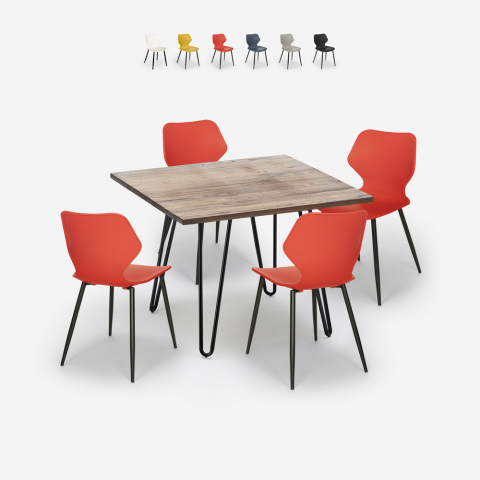 Square table set 80x80cm industrial design 4 polypropylene chairs Sartis Promotion
