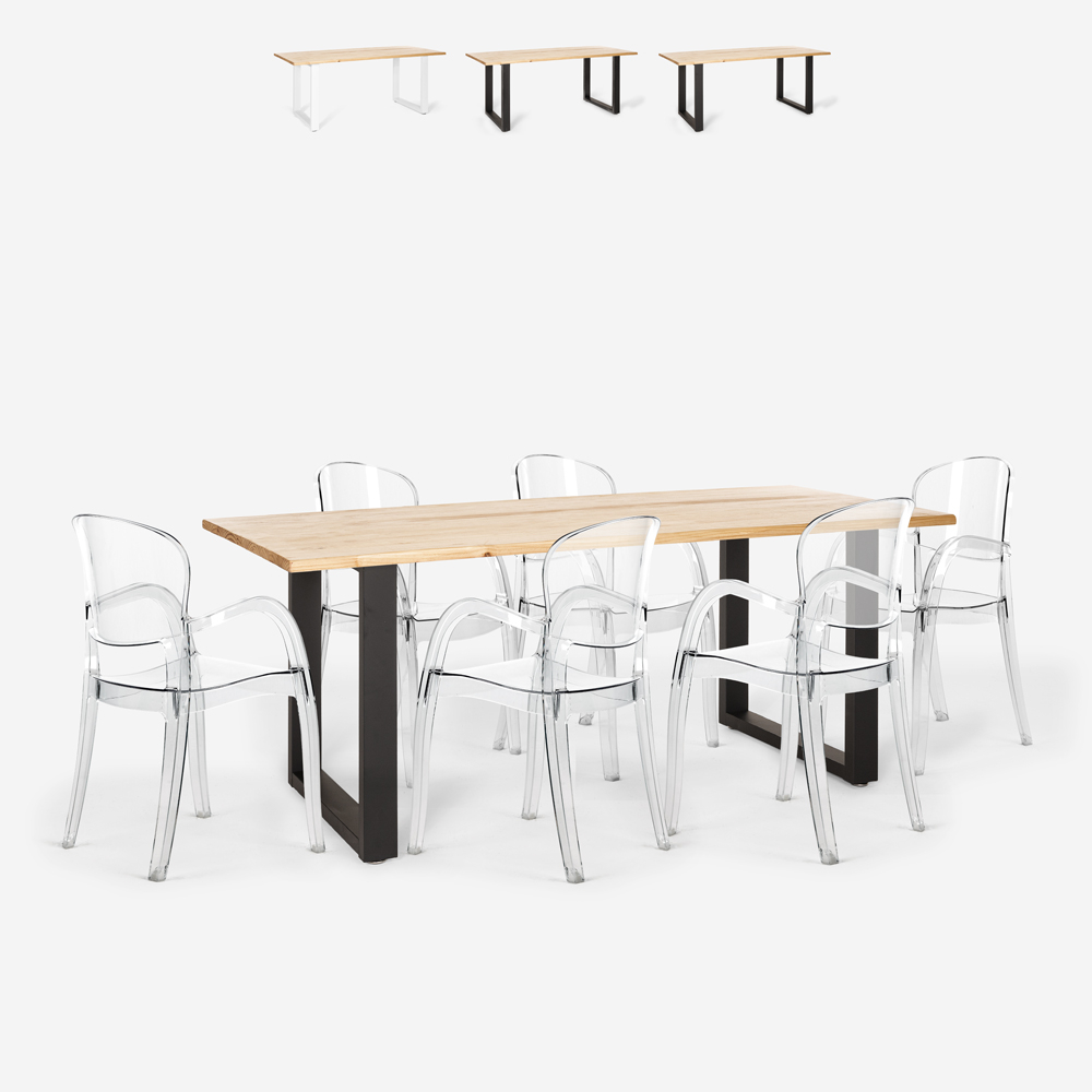 Set 6 transparent chairs polycarbonate table 180x80cm industrial Jaipur L