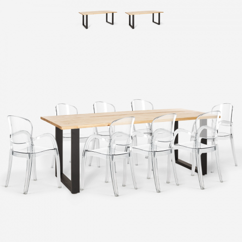Set 8 transparent chairs design dining table 220x80cm Jaipur XXL Promotion