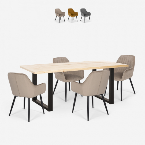 Set 4 velvet chairs design table 160x80cm industrial style Samsara M1 Promotion