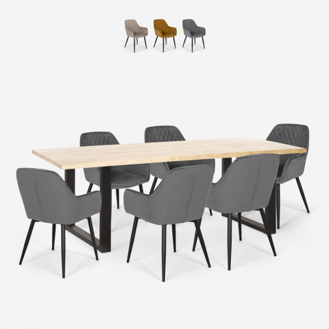 Set 6 velvet armchairs design rectangular table 200x80cm Samsara XL1 Promotion