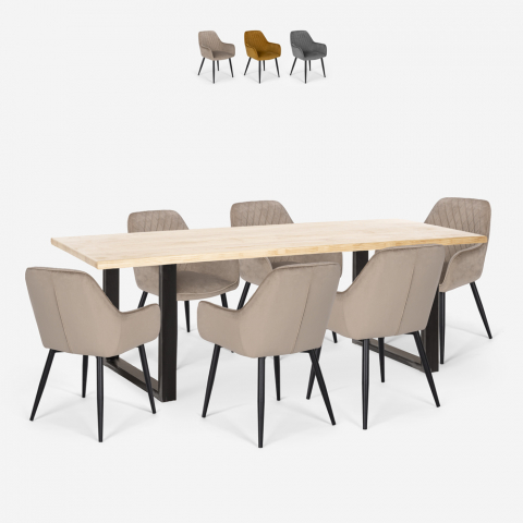 Set 6 chairs velvet table 200x80cm industrial design Samsara XL2 Promotion