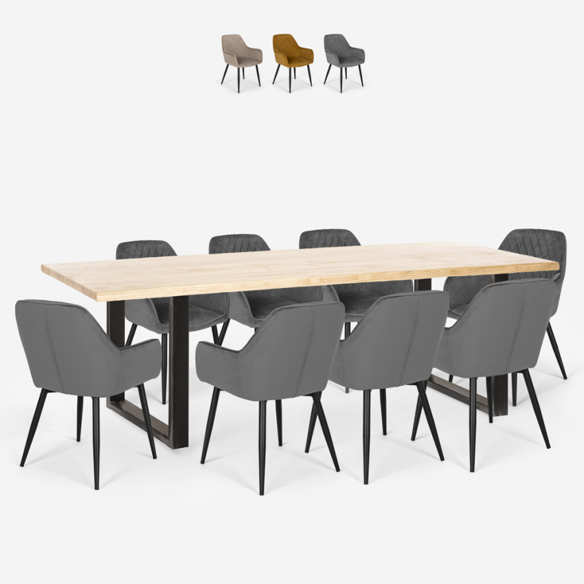 Set 8 velvet armchairs design dining table 220x80cm Samsara XXL2 Offers