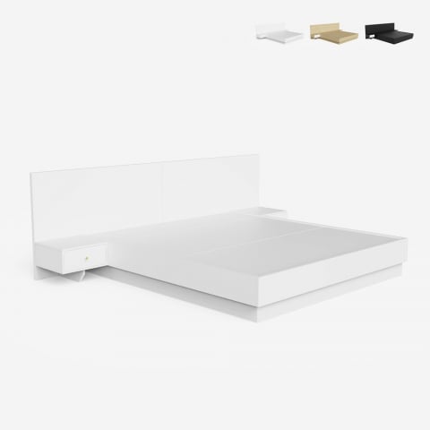 Lift-up double bed 160x190 cm 2 bedside tables modern design Schwaz Promotion