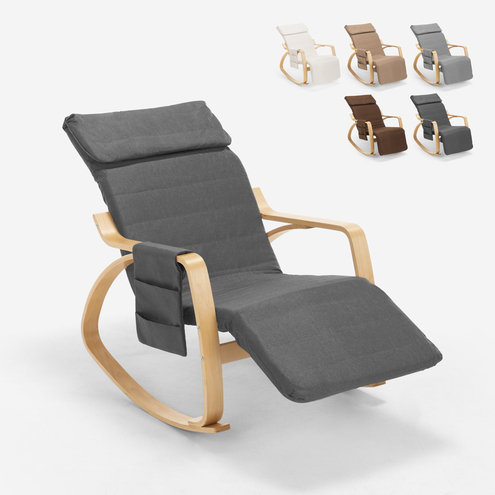 Scandinavian Design Wooden Rocking Chair with Adjustable Footrest Odense