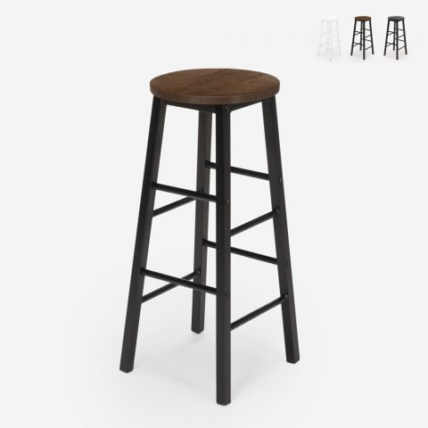 High bar stool kitchen industrial design wood metal footstool Tamm Promotion