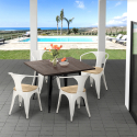 Industrial Dining Set with 80x80cm Wooden Table & 4 Hustle Black Metal Chairs Discounts