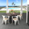Industrial Dining Set with 80x80cm Wooden Table & 4 Hustle Black Metal Chairs Discounts