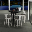 black 60x60cm high side table set 4 stools wood metal bucket wood black Choice Of