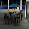 set 4 stools industrial high table wood metal 60x60cm mason steel top Choice Of