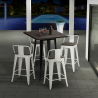set of 4 stools industrial coffee table 60x60cm wood metal peaky black Choice Of