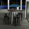 Set of 4 Industrial Wood and Metal Stools with 60x60cm Table, Peaky White Choice Of