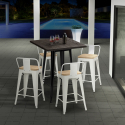 set of 4 stools industrial bar table 60x60cm wood metal rough black Discounts