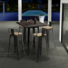 Set of 4 Vintage Axel Black Metal Wood Bar Stools with High Table 60x60cm Offers