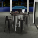 High Bar Table and Stool Set, Wood and Metal, 60x60cm, 4 Vintage Stools, Axel White Offers