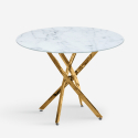 Living room round table 100cm glass marble effect golden legs Aurum On Sale