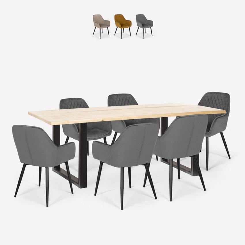 Samsara L2 rectangular table set 180x80cm design 6 velvet armchairs On Sale