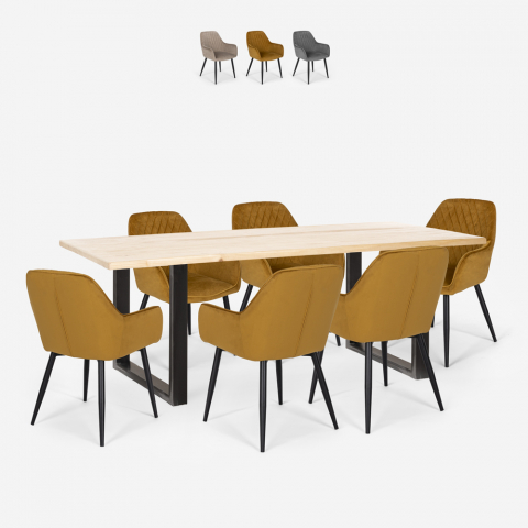 Samsara L2 rectangular table set 180x80cm design 6 velvet armchairs Promotion