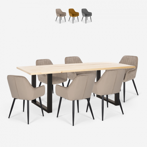 Dining table set 180x80cm 6 chairs velvet modern design Samsara L1 Promotion