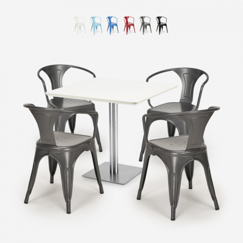 table set bar kitchen restaurants horeca 90x90cm 4 chairs heavy white Promotion