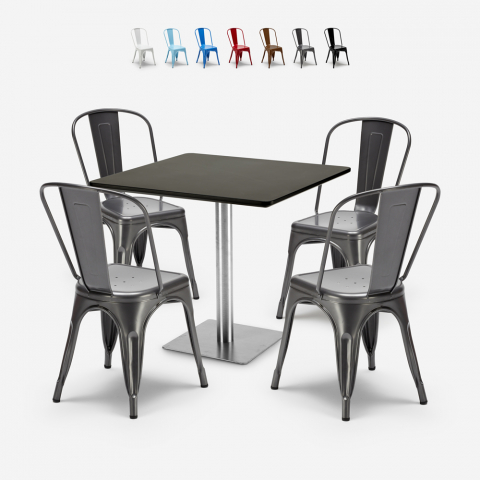 restaurant bar set 4 chairs coffee table black horeca 90x90cm just Promotion