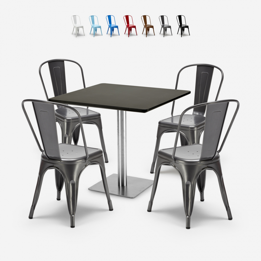 restaurant bar set 4 chairs Lix coffee table black horeca 90x90cm just Promotion