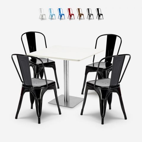 Set 4 chairs Tolix bar restaurants coffee table Horeca 90x90cm white Just White Promotion