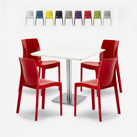 Set of 4 stackable bar chairs restaurant table white 90x90cm Horeca Yanez White Promotion