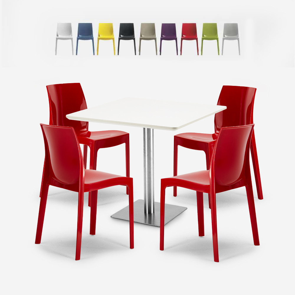 Set of 4 stackable bar chairs restaurant table white 90x90cm Horeca Yanez White