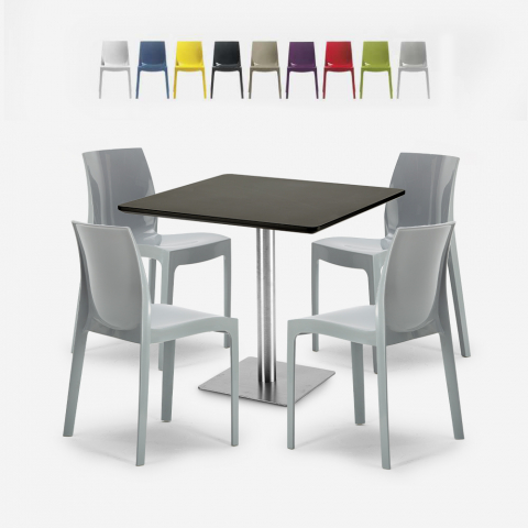 Set 4 stackable polypropylene chairs Horeca table 90x90cm Yanez Black Promotion