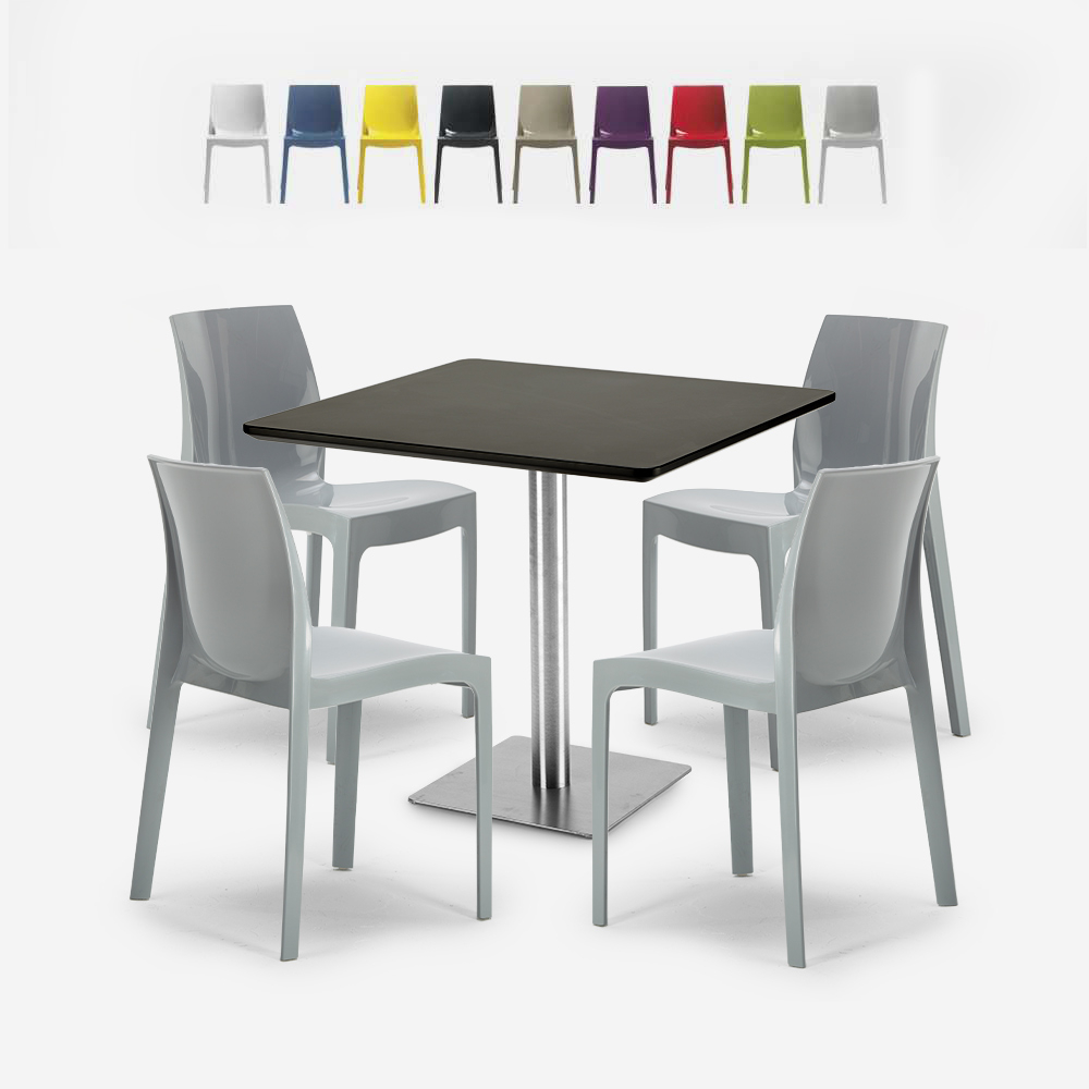 Set 4 stackable polypropylene chairs Horeca table 90x90cm Yanez Black