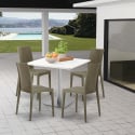Horeca white 90x90cm coffee table set 4 stackable poly rattan chairs Barrett White Discounts