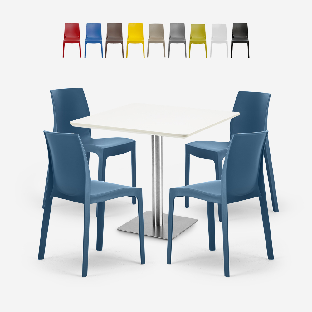 Set 4 chairs polypropylene bar restaurant table white Horeca 90x90cm Jasper White