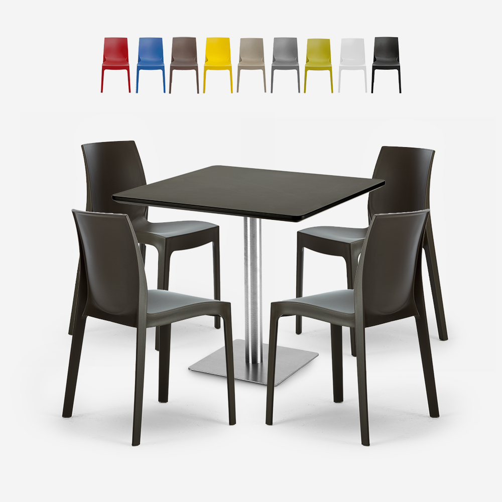 Set 4 stackable chairs bar kitchen Horeca coffee table black 90x90cm Jasper Black