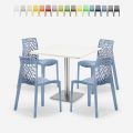 Set of 4 stackable polypropylene chairs Dustin White table 90x90cm Promotion