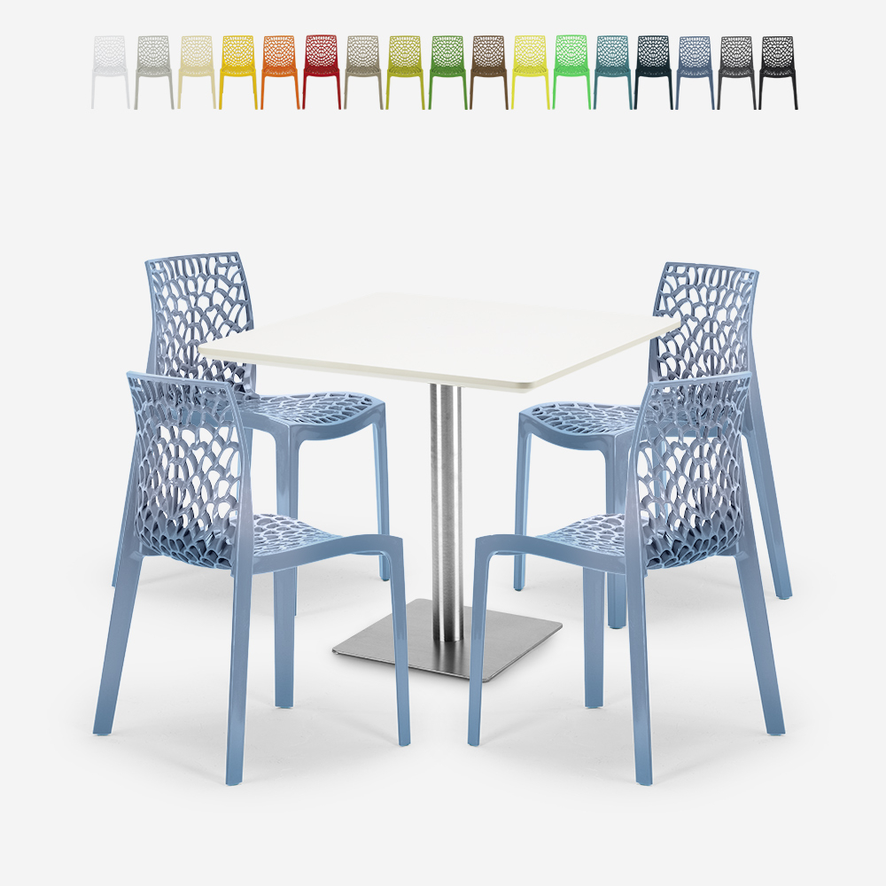 Set of 4 Stackable Polypropylene Chairs with White 90x90cm Table - Horeca Dustin White