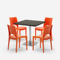 Black coffee table set 90x90cm Horeca 4 stackable polypropylene chairs Prince Black Model