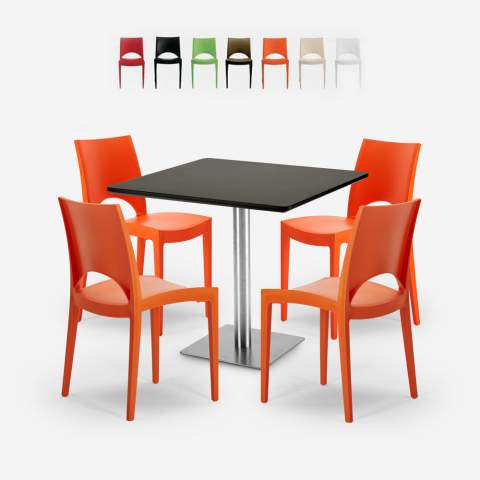 Black coffee table set 90x90cm Horeca 4 stackable polypropylene chairs Prince Black Promotion