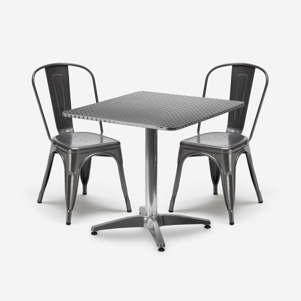 Set of 2 Industrial-Style Chairs with Square Steel Table 70x70cm Caelum