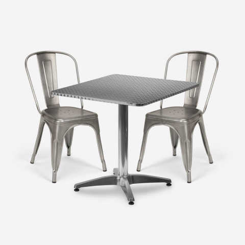Square folding table set 70x70cm steel 2 chairs Tolix vintage Magnum Promotion
