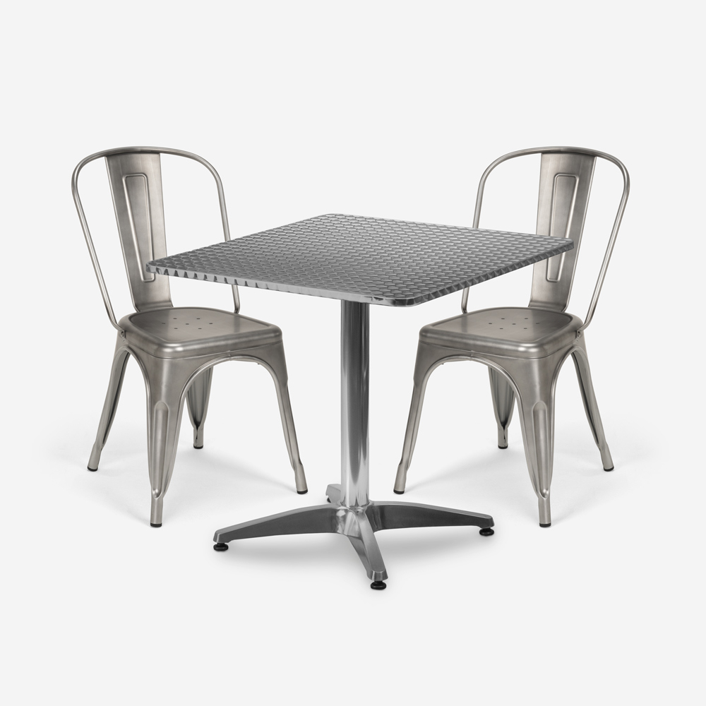 Vintage Style Foldable Square Table Set with 2 Chairs, 70x70cm Steel - Magnum