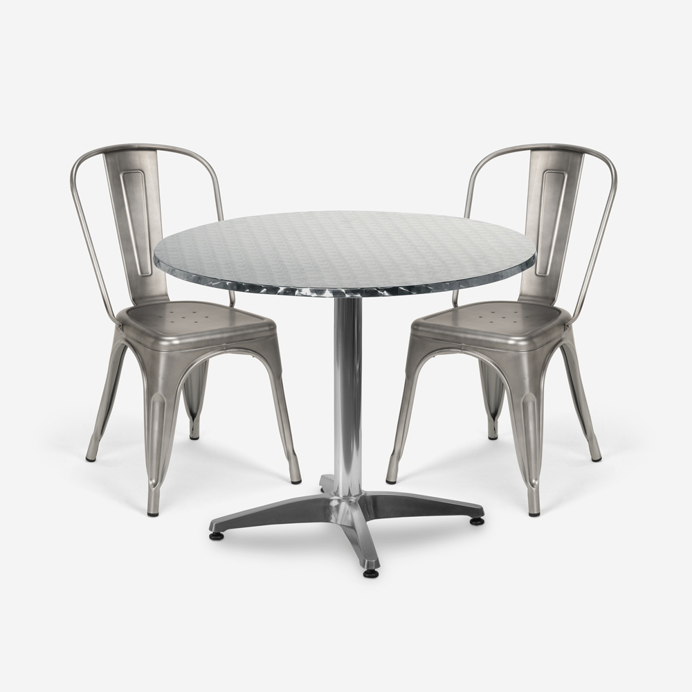 70cm Round Steel Table Set with 2 Vintage Design Chairs, Taerium
