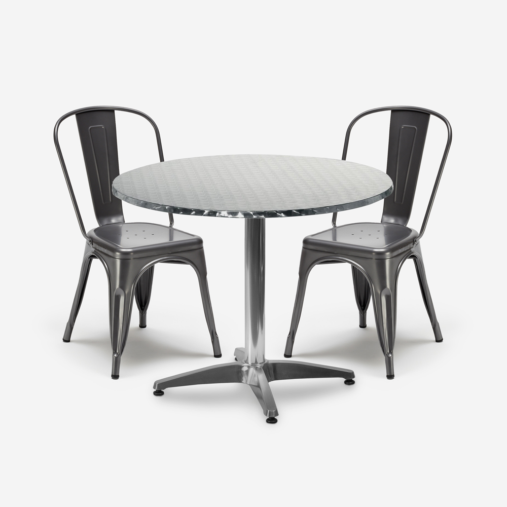 Set of 2 Industrial Design Steel Chairs with 70cm Round Table Factotum