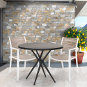 Set of 2 Modern Design Chairs with 80cm Round Black Table Fisher Dark Offers