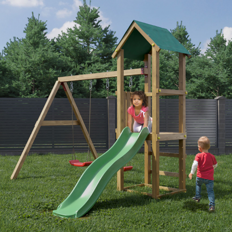 Turret with slide double swing wooden garden playground Lucas Promotion