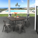set 4 chairs style table 80x80cm industrial design bar kitchen reims dark Bulk Discounts