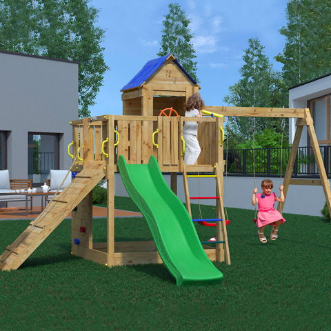 Climbing house slide double swing garden playground Treehouse Promotion