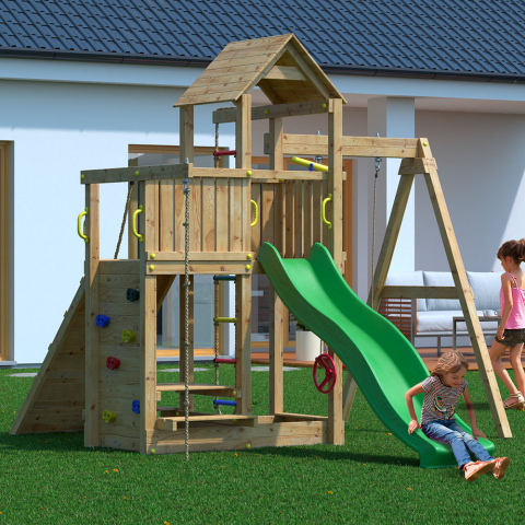 Wooden garden playground children slide swing climbing Activer Promotion