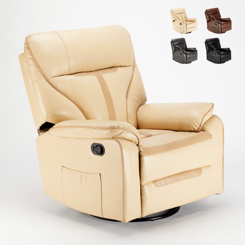 Reclining leather relax armchair with rocking motion and 360 rotation Sissi Promotion