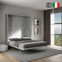 Kentaro Concrete double bed 160x190cm wall-mounted grey wardrobe On Sale